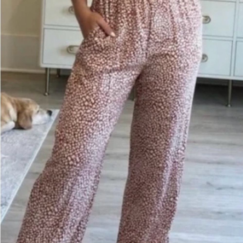 Pink Lily Women's Printed Jumpsuit- Brown and White